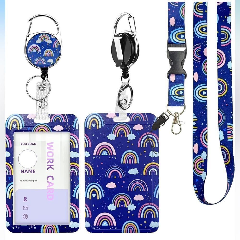 Retractable Badge Clip,Rainbow Badge Holder with ID Protector Rainbow